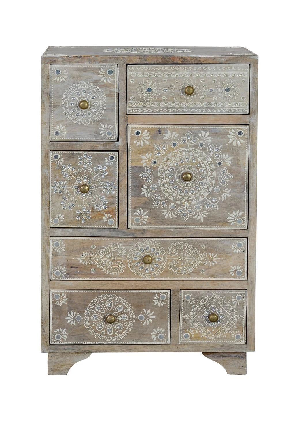 Giner and Colomer - 7-Drawer Mango Wood Telephone Unit With Hand-Painted Details