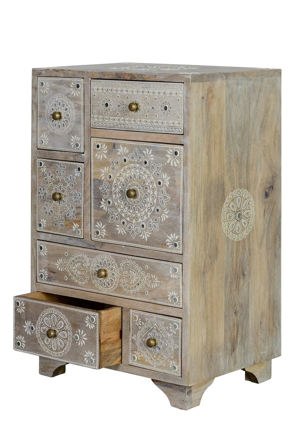 Giner and Colomer - 7-Drawer Mango Wood Telephone Unit With Hand-Painted Details