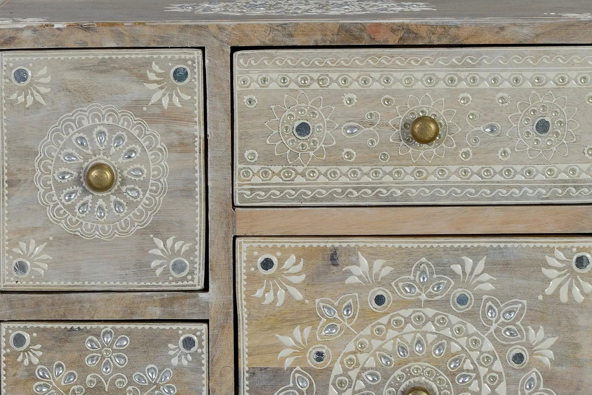 Giner and Colomer - 7-Drawer Mango Wood Telephone Unit With Hand-Painted Details