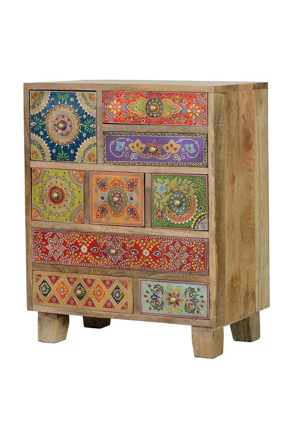 Giner and Colomer - 9-Drawer Mango Wood Telephone Unit With Hand-Painted Details