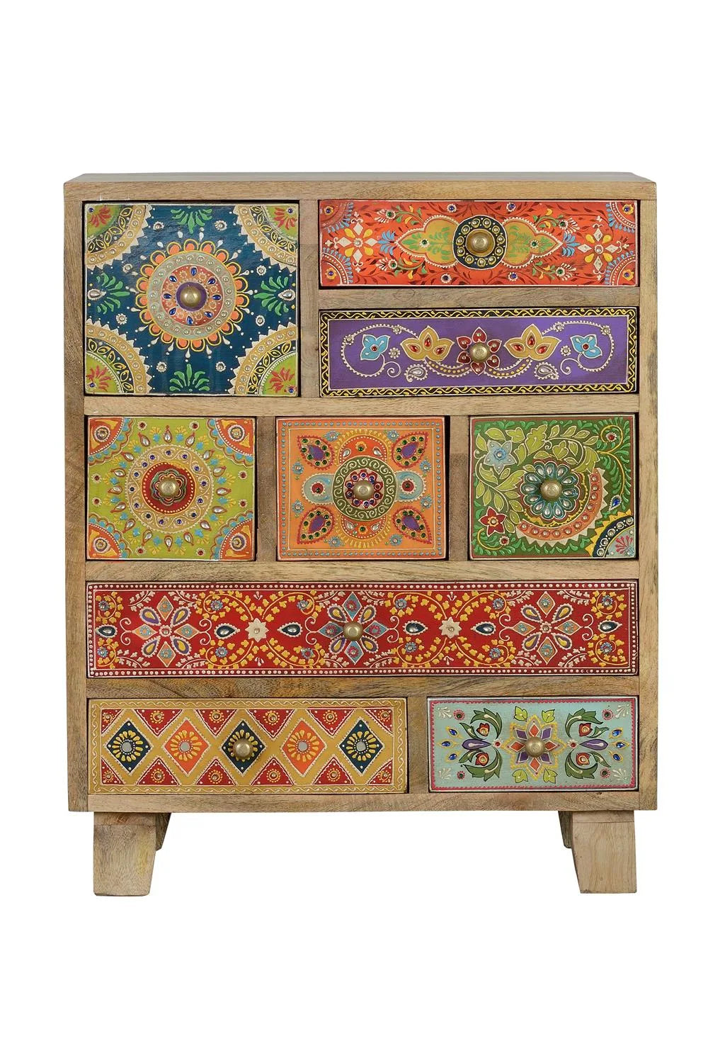Giner and Colomer - 9-Drawer Mango Wood Telephone Unit With Hand-Painted Details