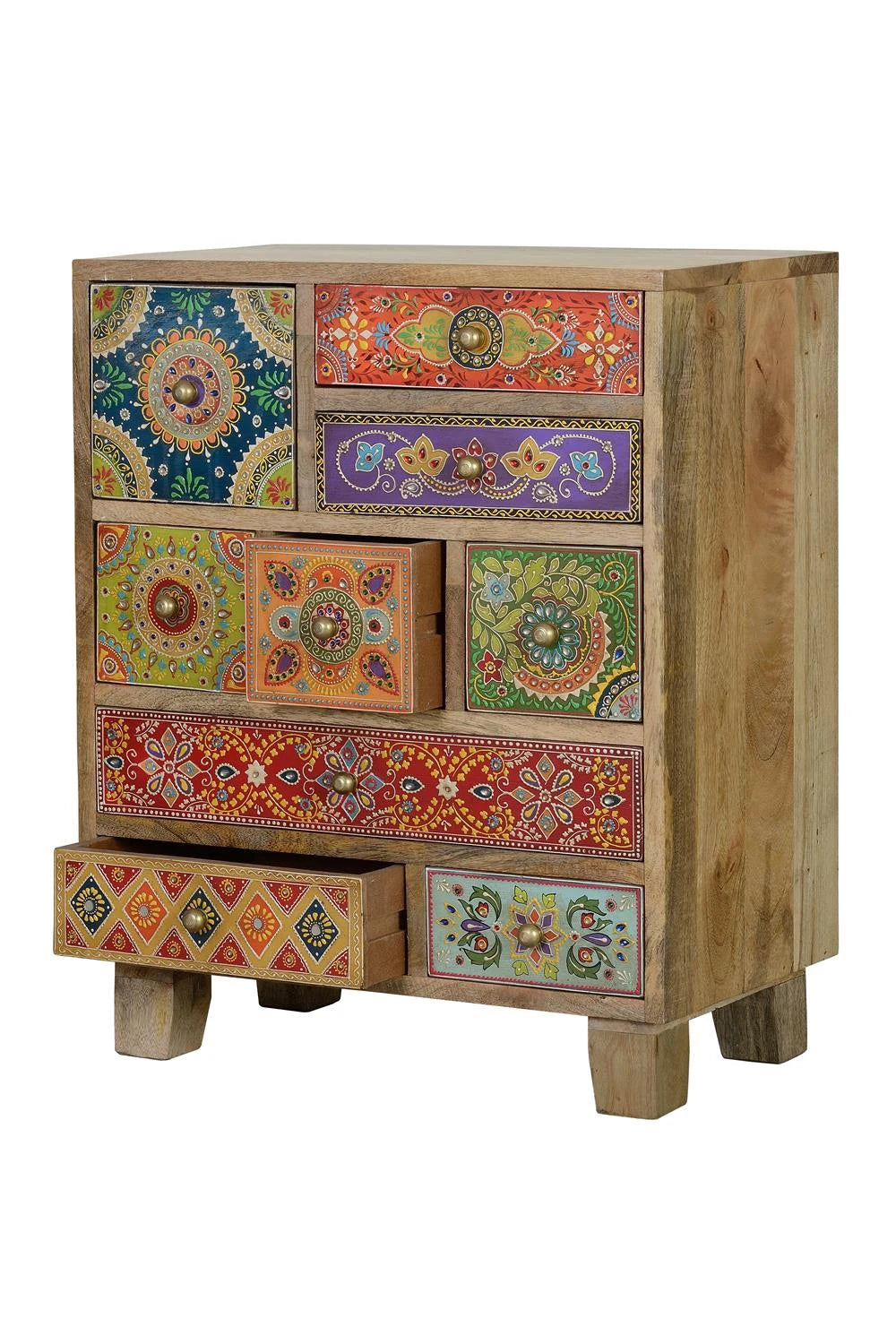 Giner and Colomer - 9-Drawer Mango Wood Telephone Unit With Hand-Painted Details