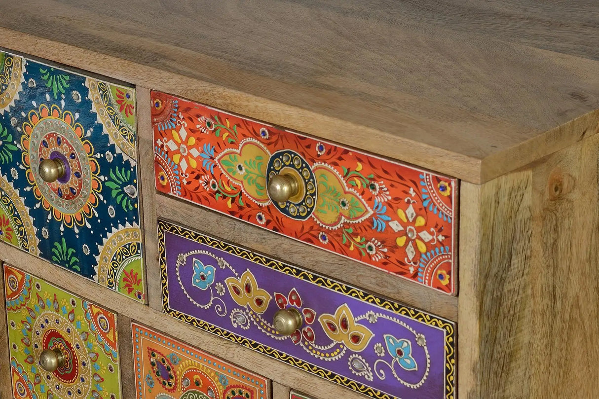 Giner and Colomer - 9-Drawer Mango Wood Telephone Unit With Hand-Painted Details