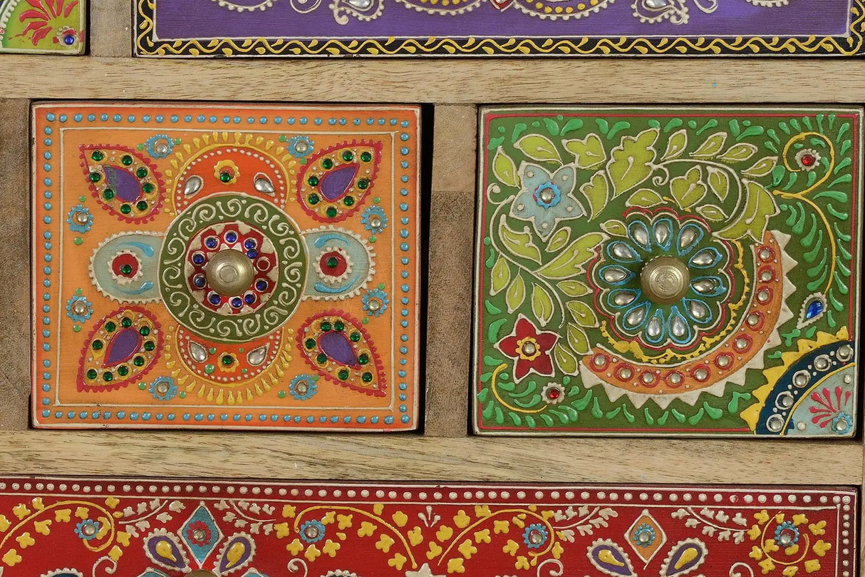 Giner and Colomer - 9-Drawer Mango Wood Telephone Unit With Hand-Painted Details