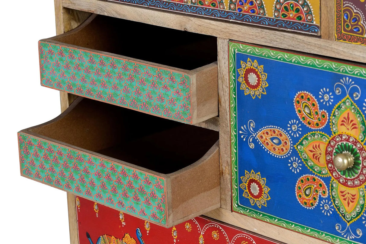 Giner and Colomer - 14-Drawer Mango Wood Chest With Hand-Painted Details
