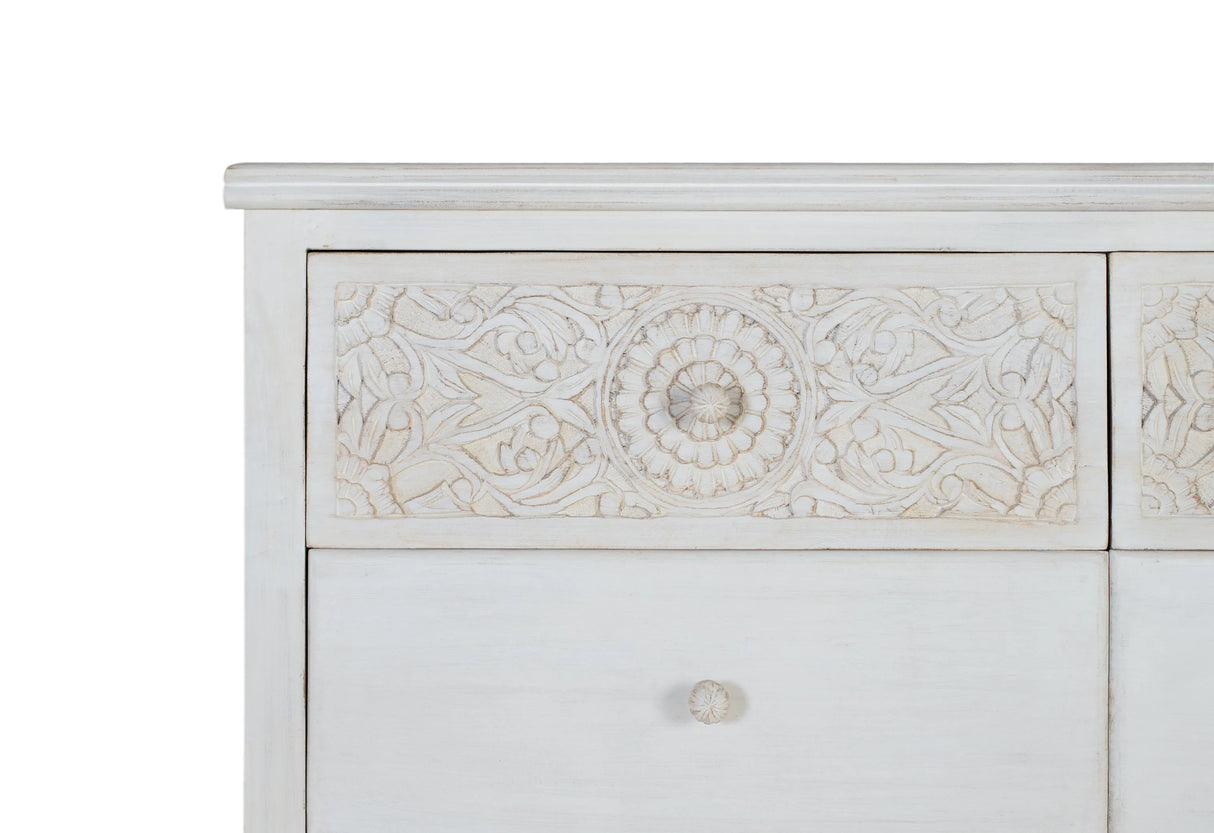 Giner and Colomer Elegant 6-Drawer Chest In Mango Wood With Hand-Carved Details