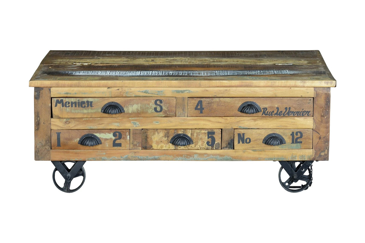 Giner and Colomer - Recycled Wood Coffee Table (5 Drawers, Lift Top)