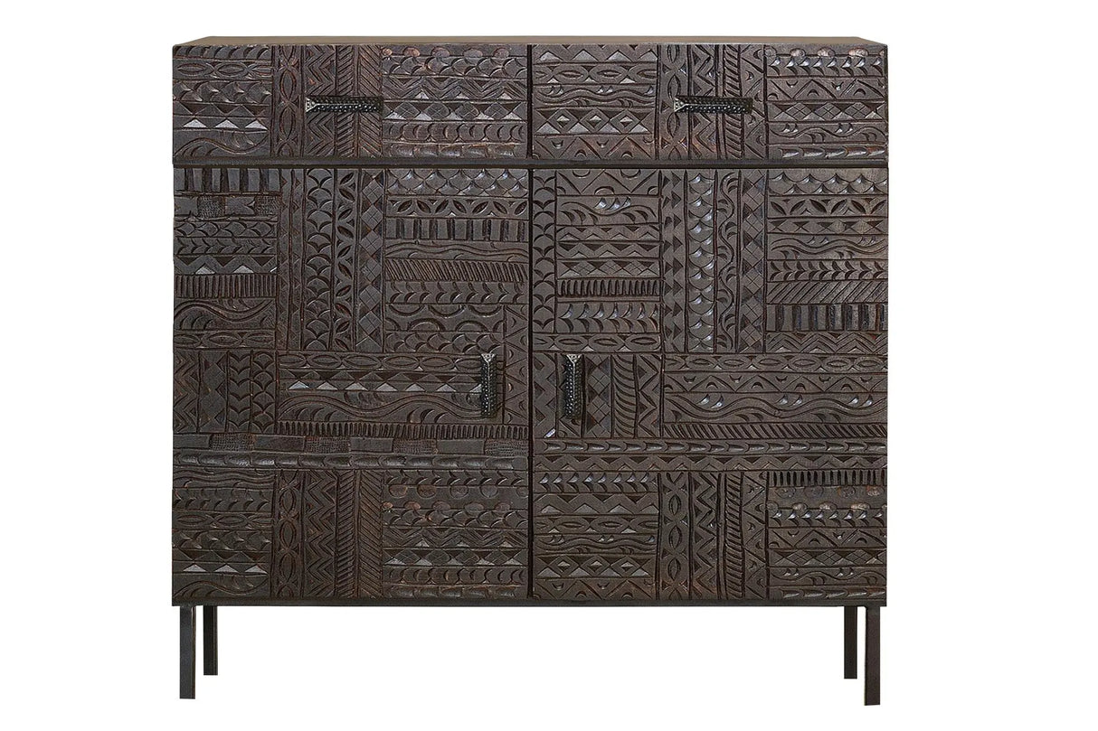 Giner and Colomer - Mango Wood Chest Of Drawers (2 Drawers, 2 Doors) With Metal Base