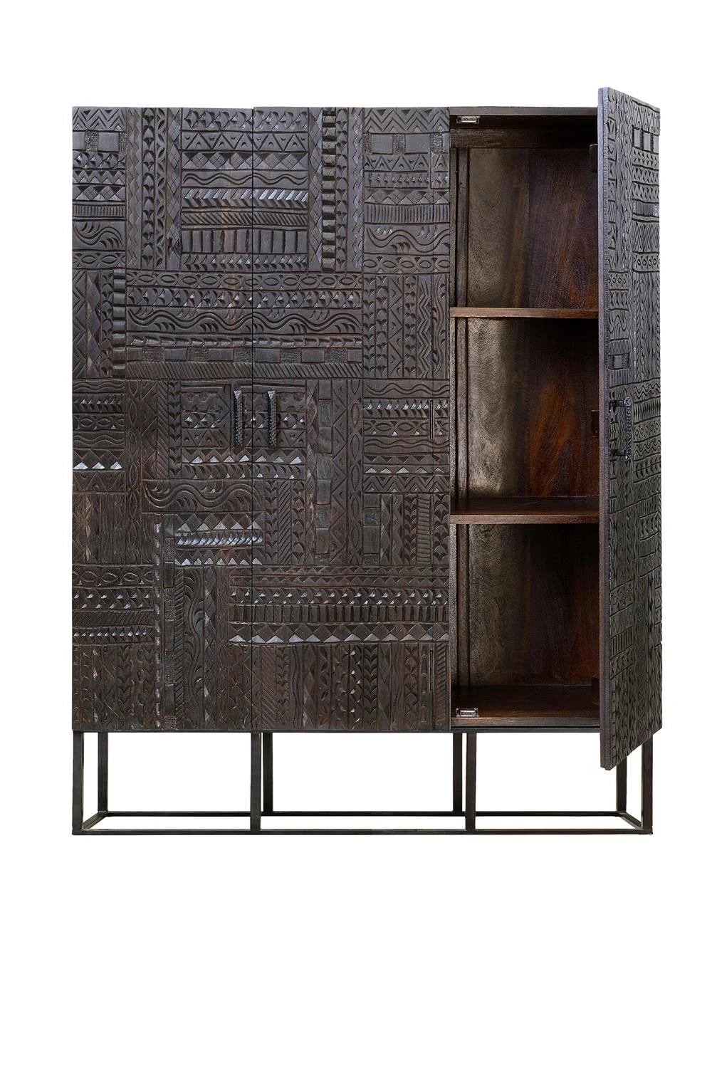 Giner and Colomer - 3-Door Mango Wood Display Cabinet & Metal Base