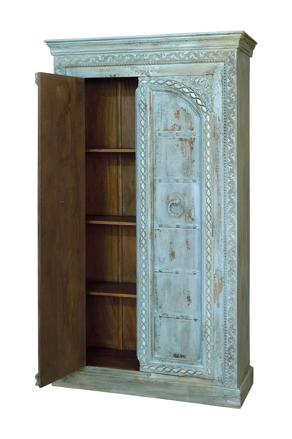 Giner and Colomer - 2-Door Mango Wood Cabinet With 3 Shelves (Crackled Finish)