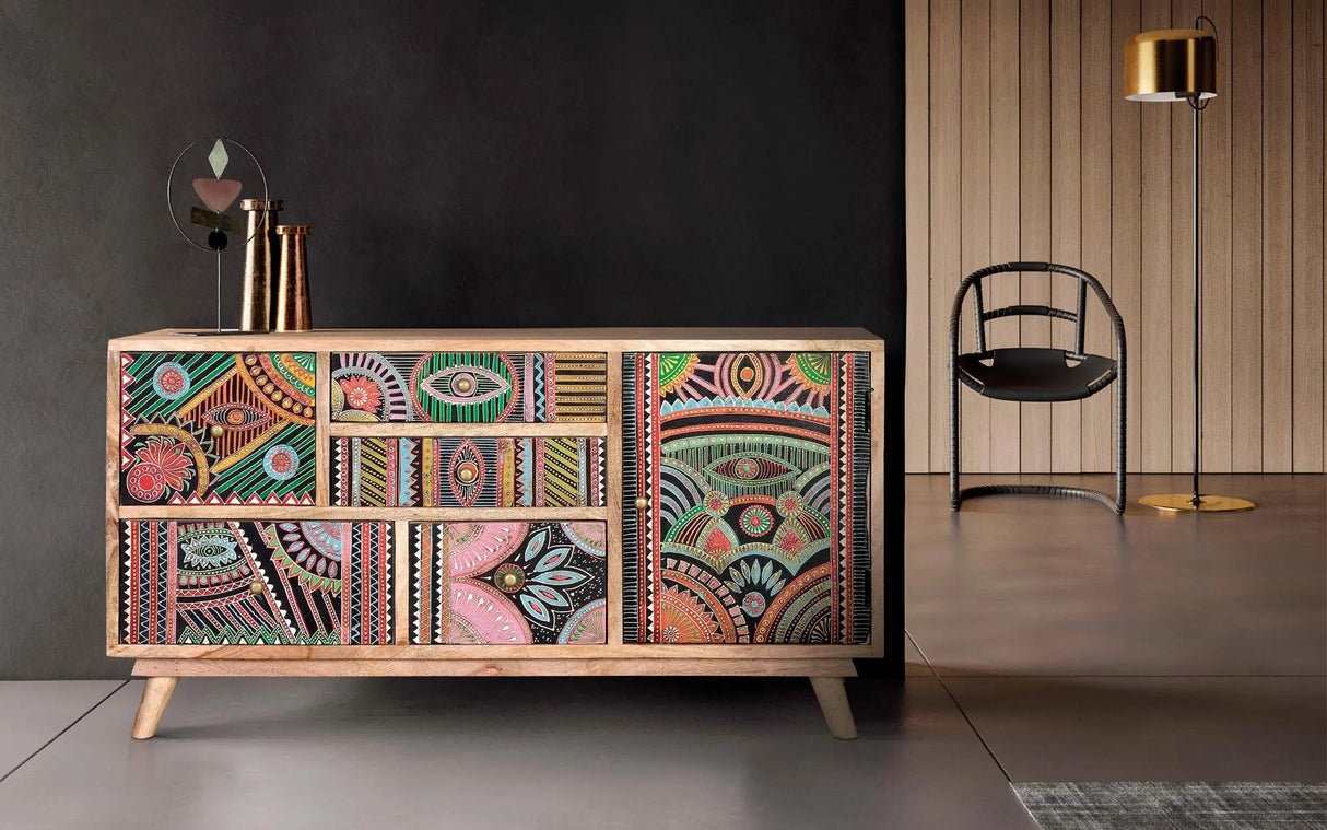 Giner and Colomer - Hand-Painted Mango Wood TV Stand (100 x 32 x 55)