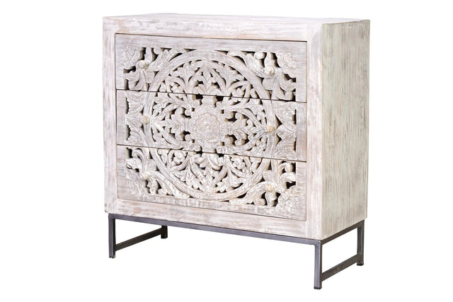 Giner and Colomer - 3-Drawer Mango Wood Chest Of Drawers With Iron Base