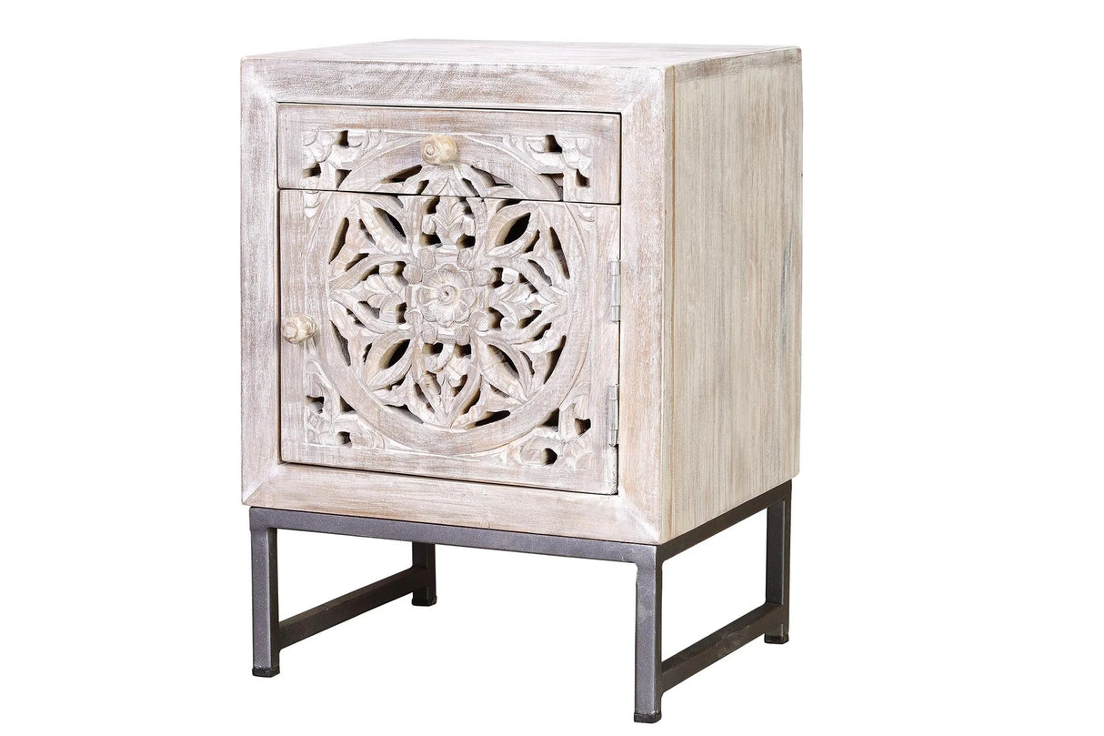 Giner and Colomer - Drawer & Door Nightstand In Mango Wood With Iron Base