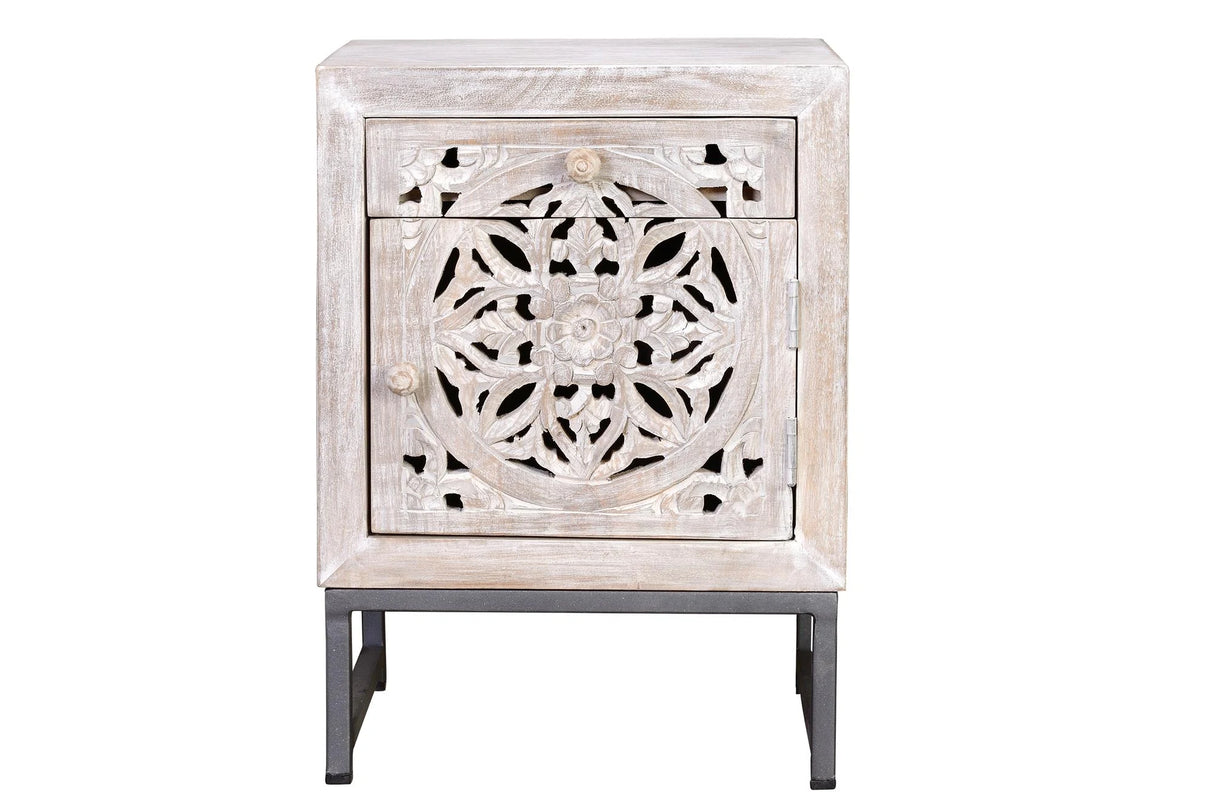 Giner and Colomer - Drawer & Door Nightstand In Mango Wood With Iron Base