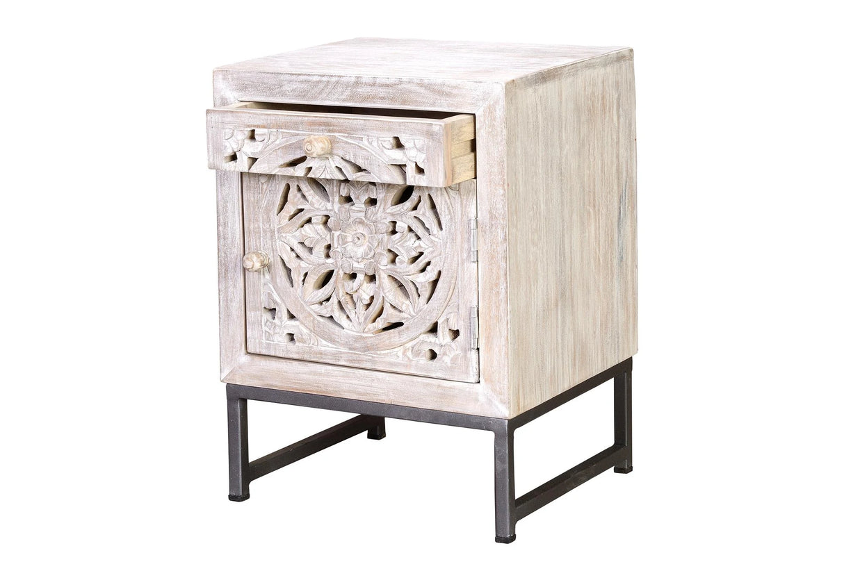 Giner and Colomer - Drawer & Door Nightstand In Mango Wood With Iron Base
