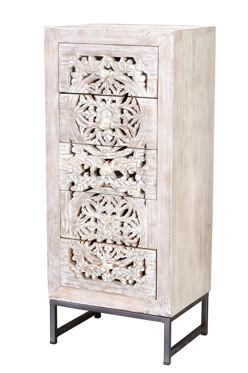Giner and Colomer - 5-Drawer Mango Wood Chest With Handmade Fronts & Iron Base