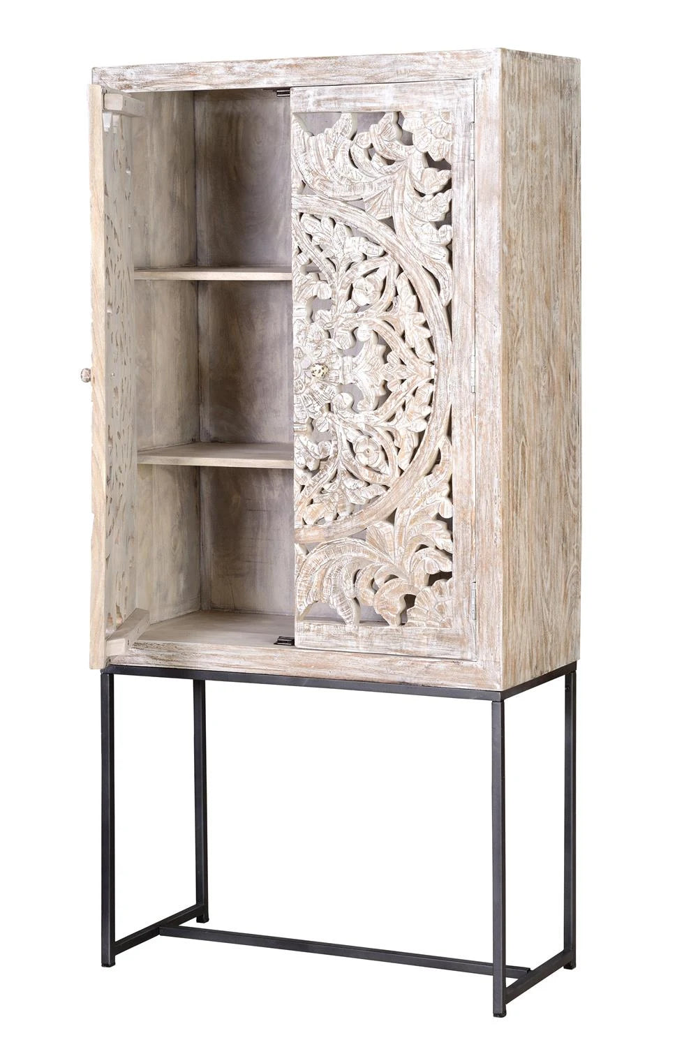 Giner and Colomer - 2-Door Mango Wood Display Cabinet With Iron Base