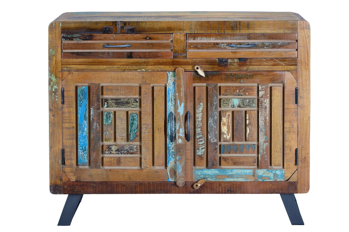 Giner and Colomer - 2-Door, 2-Drawer Chest In Recycled Wood & Metal Legs