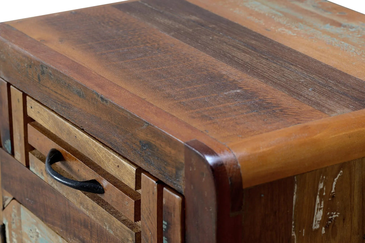 Giner and Colomer - Recycled Wood Side Table (1 Drawer, 1 Door) With Metal Legs