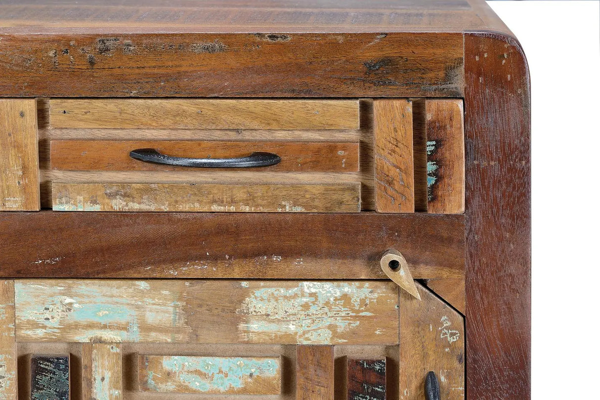 Giner and Colomer - Recycled Wood Side Table (1 Drawer, 1 Door) With Metal Legs