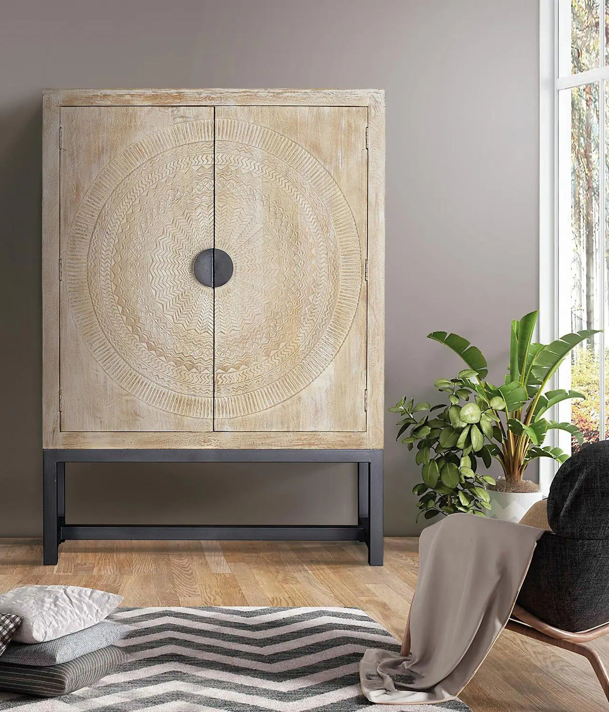 Giner and Colomer - Mango Wood & Metal Base Cabinet (Shelves at 38 cm)