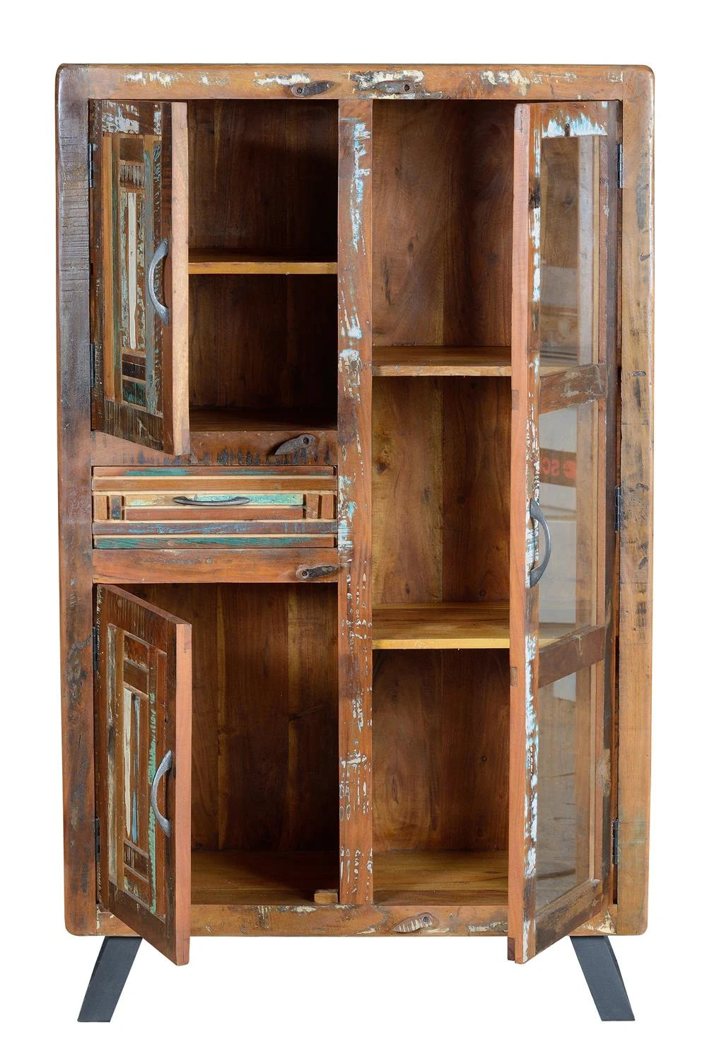 Giner and Colomer - 3-Door, 1-Drawer Mango Wood Display Cabinet With Metal Legs