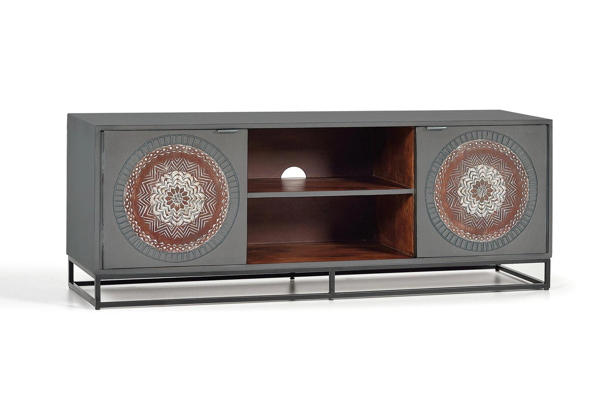 Giner and Colomer - 2-Door Mango Wood TV Cabinet With Metal Base