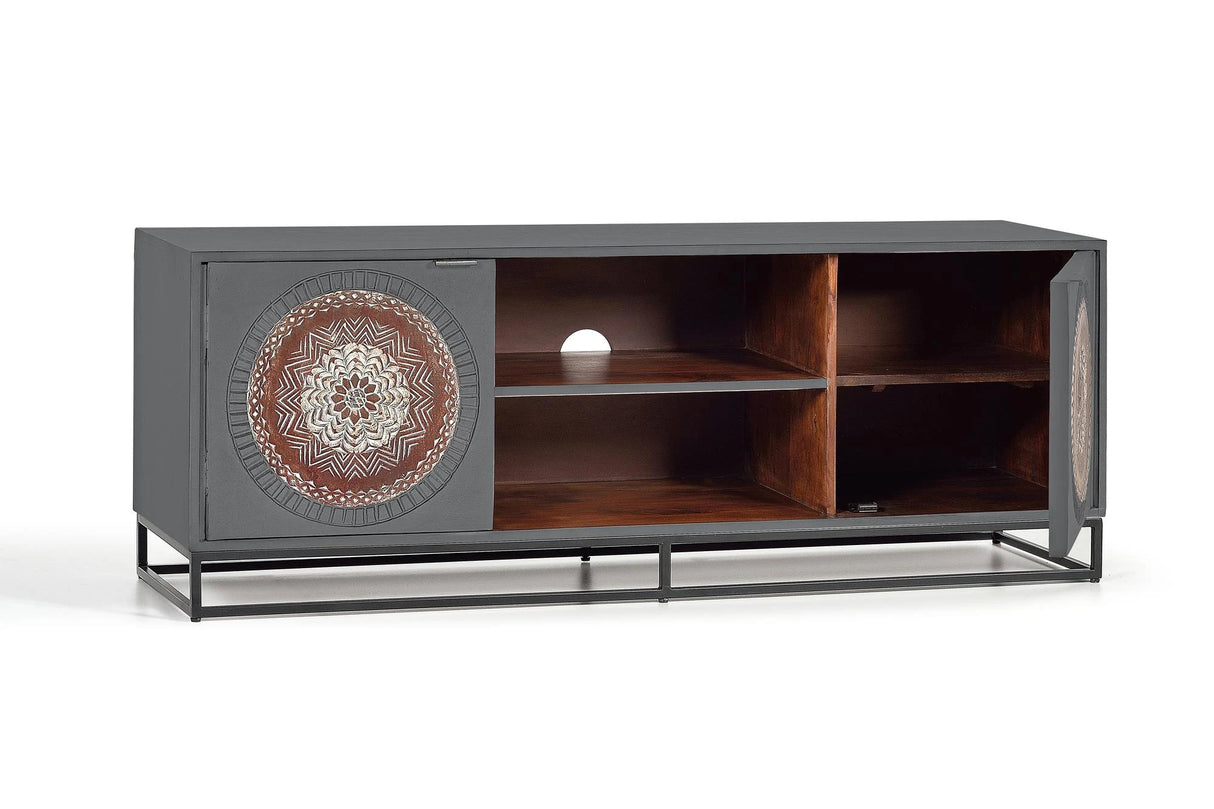 Giner and Colomer - 2-Door Mango Wood TV Cabinet With Metal Base