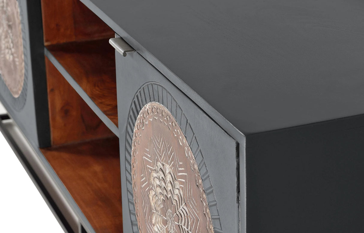 Giner and Colomer - 2-Door Mango Wood TV Cabinet With Metal Base