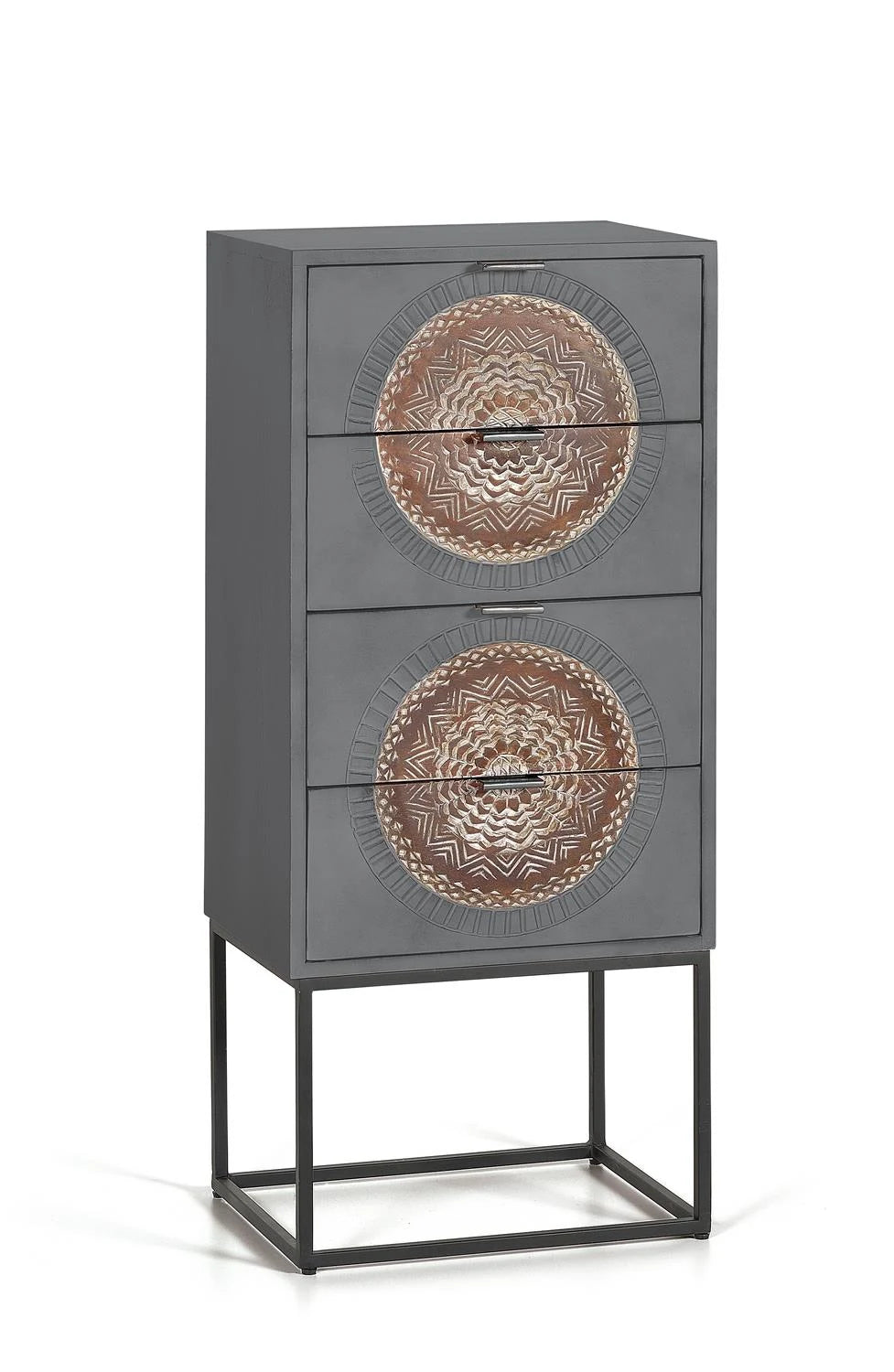 Giner and Colomer - 4-Drawer Mango Wood Chest With Carved Details & Metal Base