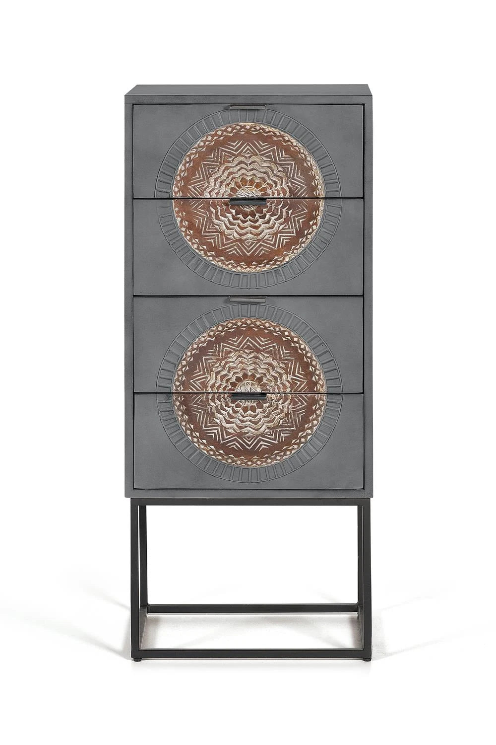 Giner and Colomer - 4-Drawer Mango Wood Chest With Carved Details & Metal Base