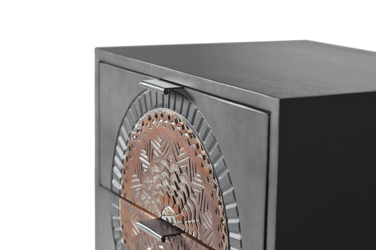 Giner and Colomer - 4-Drawer Mango Wood Chest With Carved Details & Metal Base