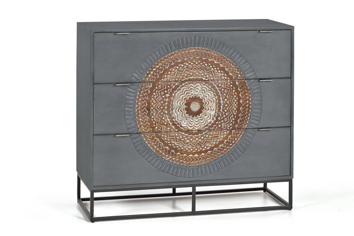 Giner and Colomer - Mango Wood Drawer Chest With Carved Details & Metal Base
