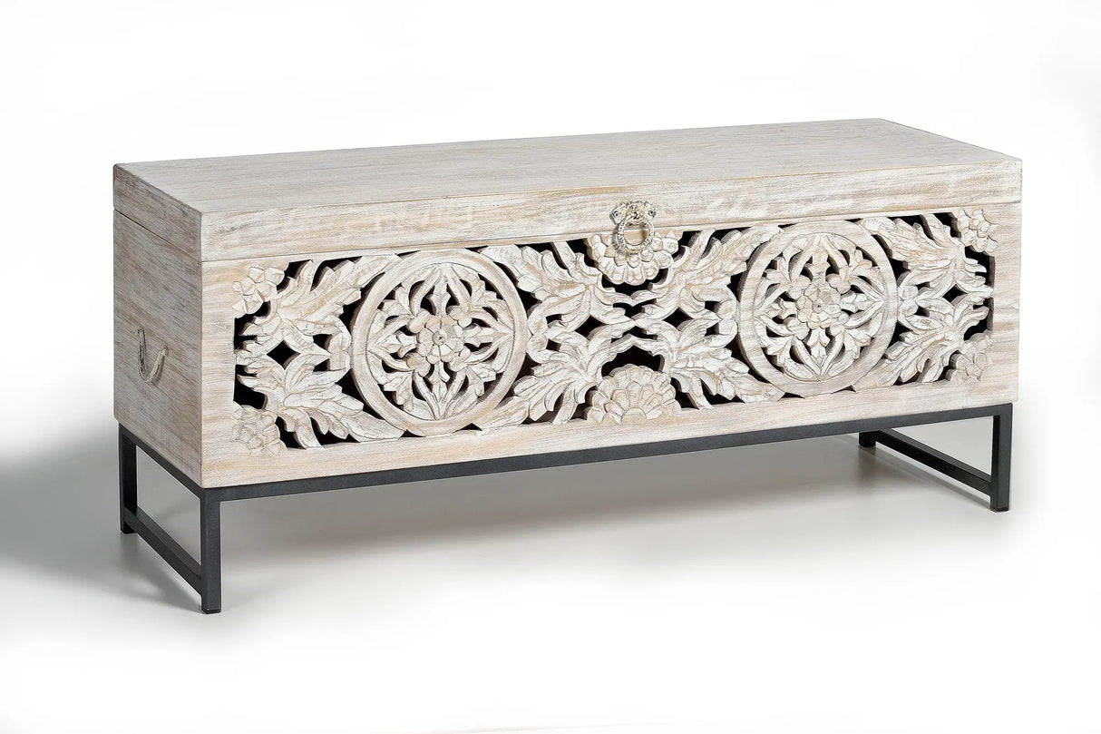 Giner and Colomer - Mango Wood Chest & Metal Base (Top Opening, Large Capacity)