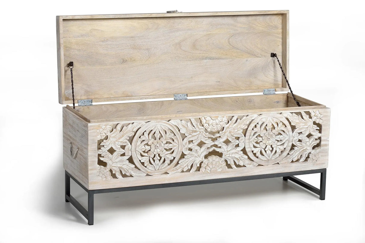 Giner and Colomer - Mango Wood Chest & Metal Base (Top Opening, Large Capacity)