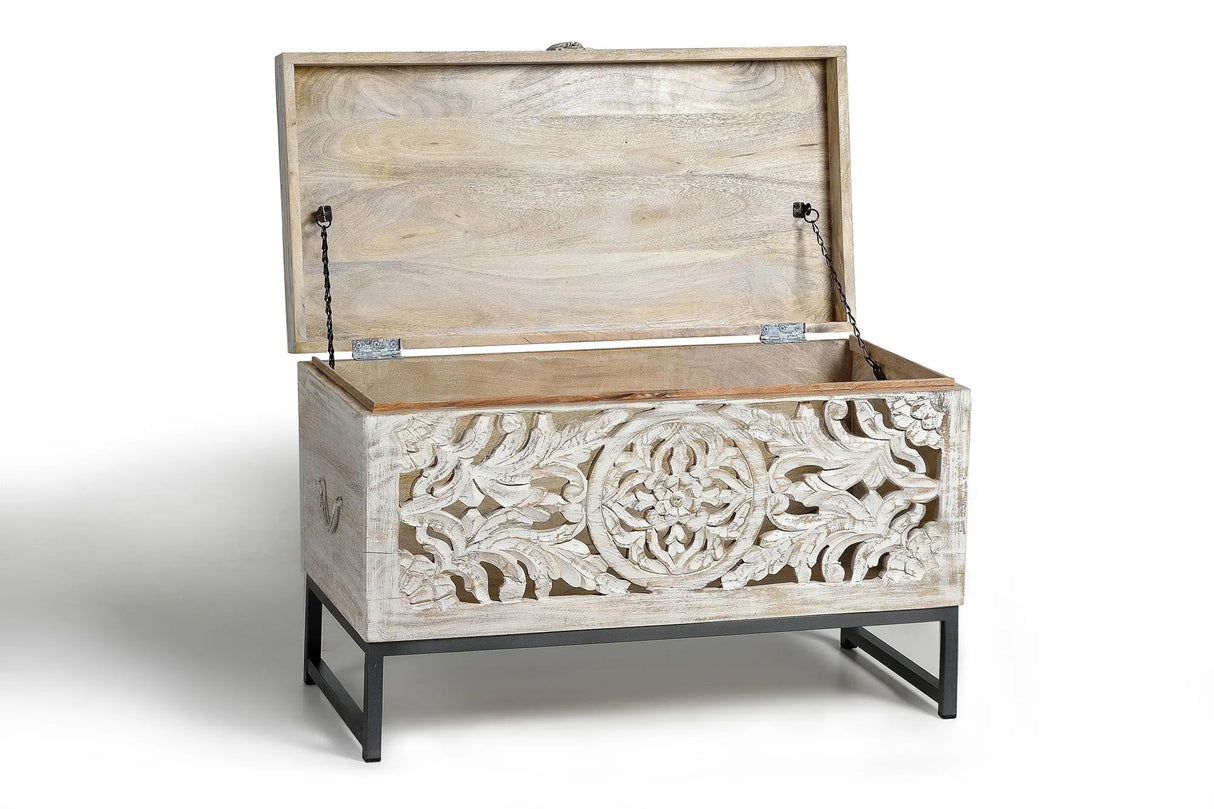 Giner and Colomer - Mango Wood Chest & Metal Base (Top Opening, Large Capacity)