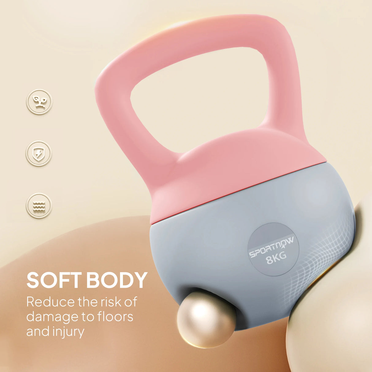SPORTNOW 8KG Soft Kettlebell, Kettlebell with Non-Slip Handle for Home Gym, Weight Lifting, Strength Training, Pink/Grey