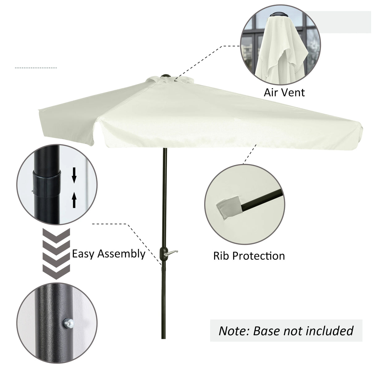 Outsunny 2.3m Half Parasol Semi Round Umbrella Patio Metal Frame Crank Handle for Balcony-- NO BASE INCLUDED, Off-White