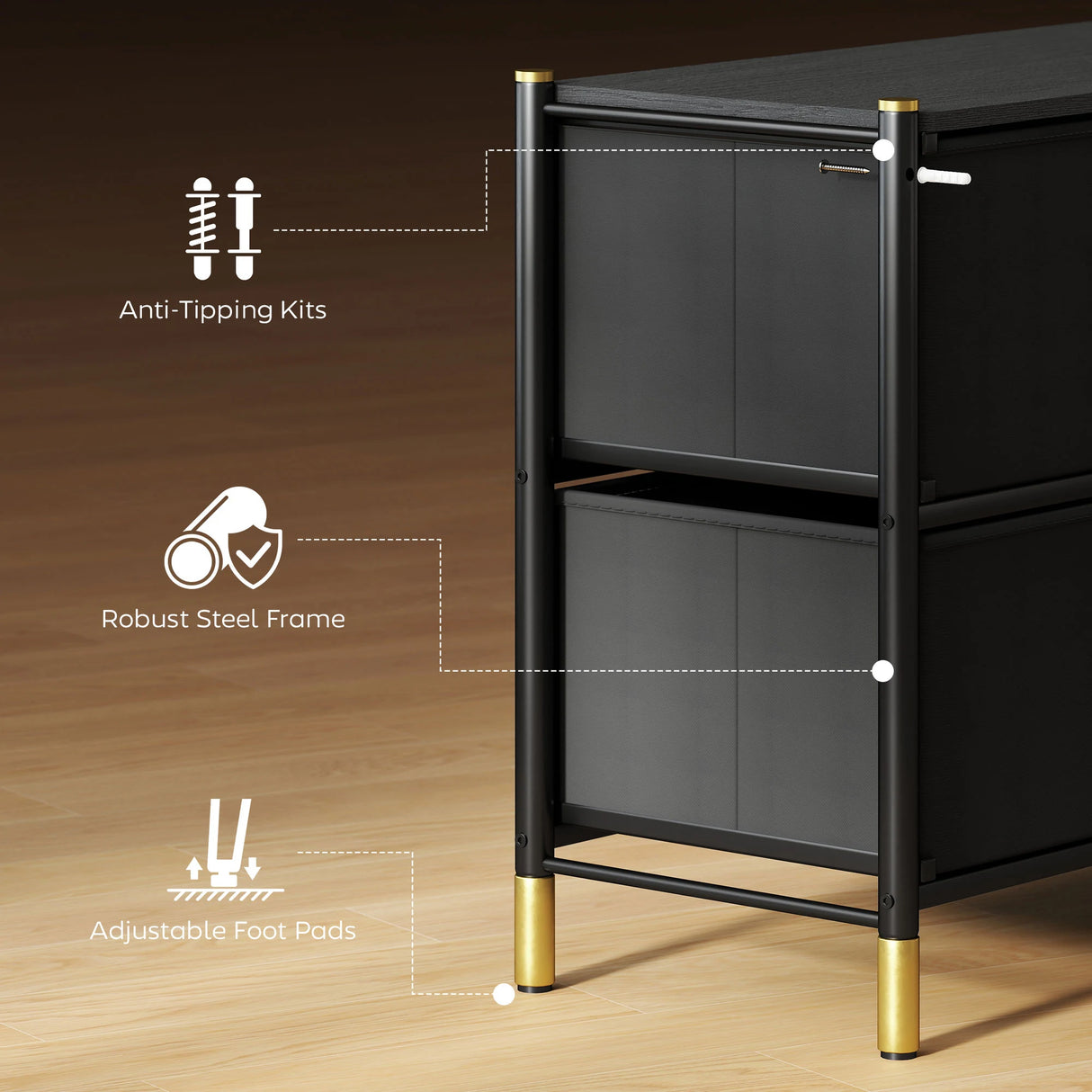 HOMCOM Faux Leather Front Chest of Drawers - Black