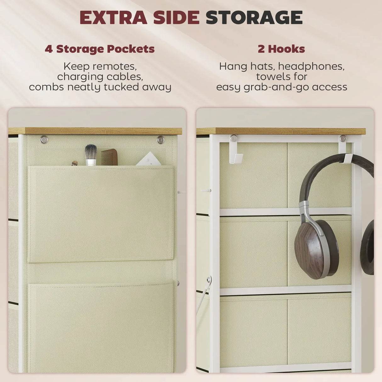 HOMCOM Chest of Five Fabric Drawers - Beige