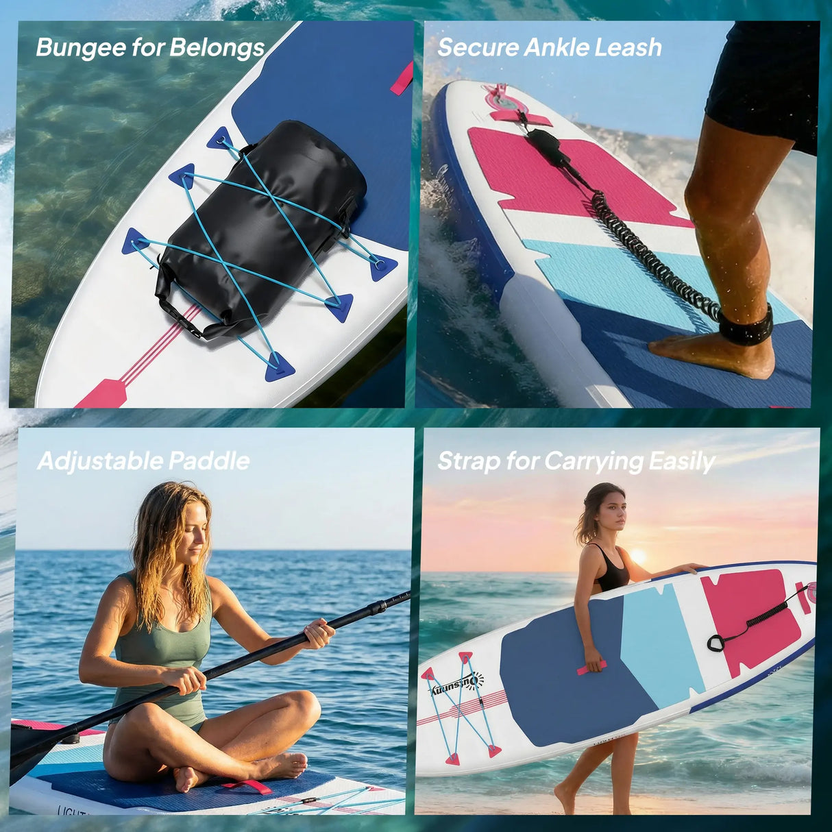 Outsunny Inflatable Stand Up Paddle Board, 305x89x15cm Extra-Wide SUP with Non-Slip EVA Deck, Adj Aluminum Paddle