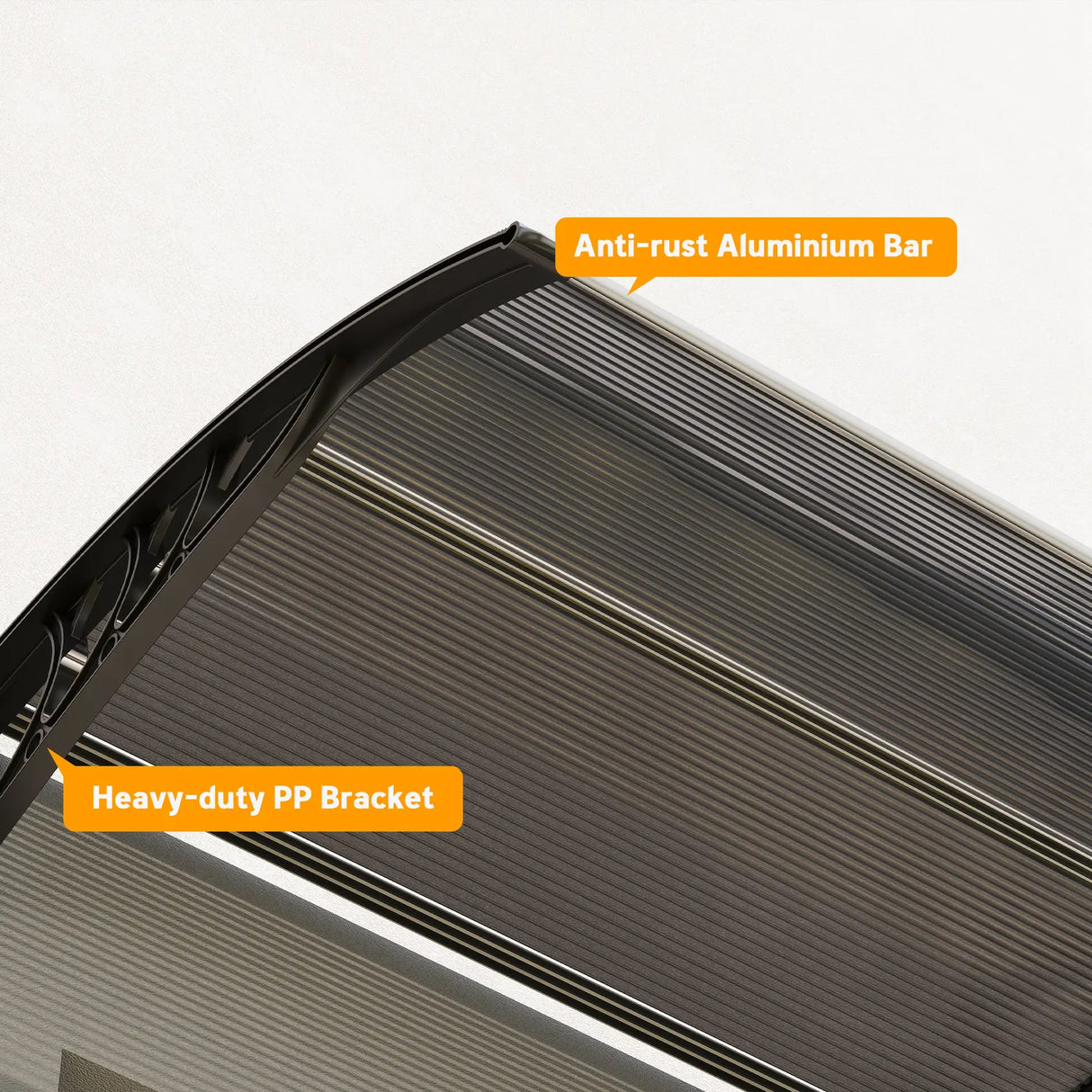 Outsunny Front Door Canopy Outdoor Awning Aluminium Rigid Plastic Polycarbonate Rain Shelter UV Water Rain Resistant 196 x 75cm Black