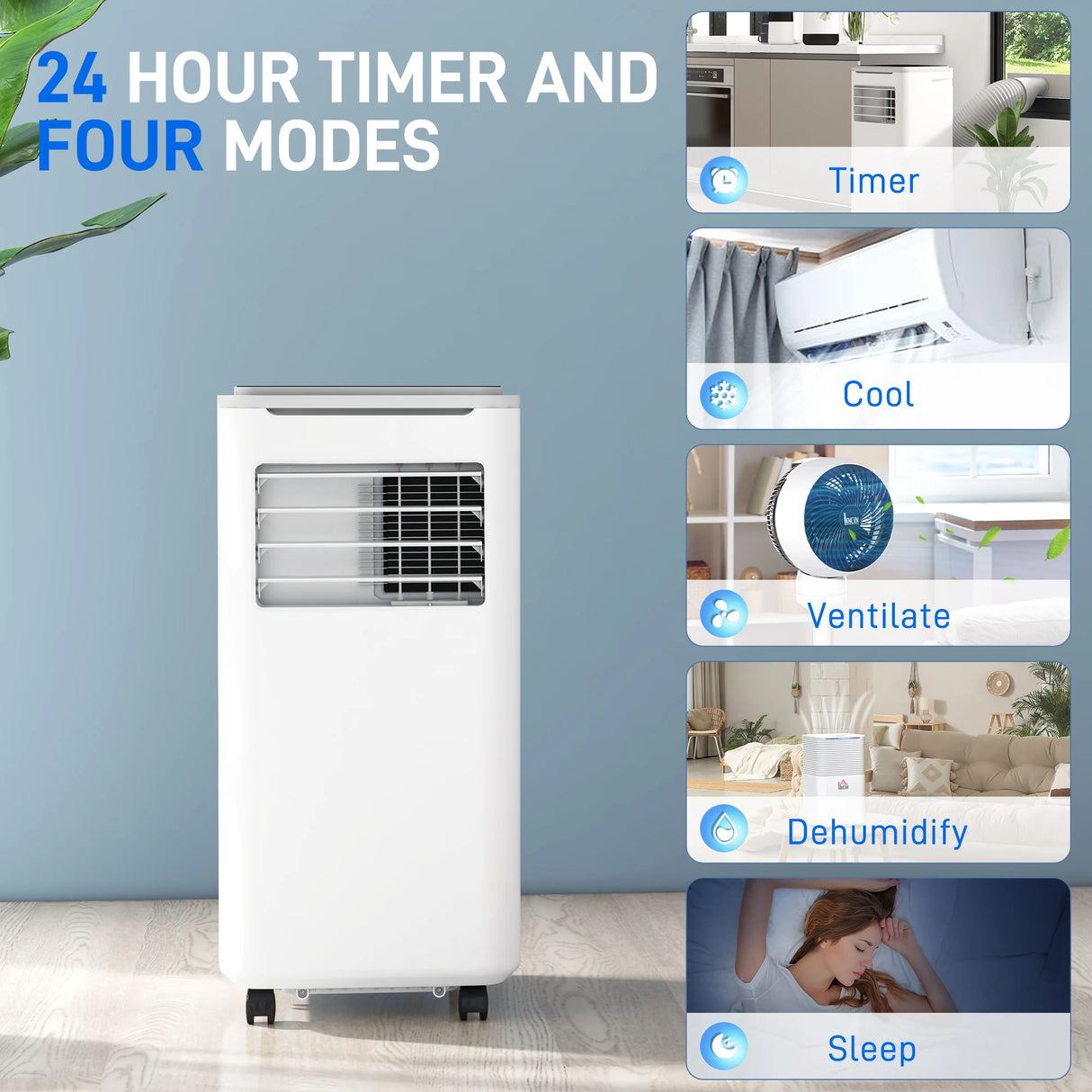 HOMCOM 9000 BTU Portable Air Conditioner, Smart Home WiFi Compatible, 4 in 1 Air Conditioning Unit, Dehumidifier, Fan with Remote, 24H Timer, Window Venting Kit, 20m2, R290, A Energy Efficiency