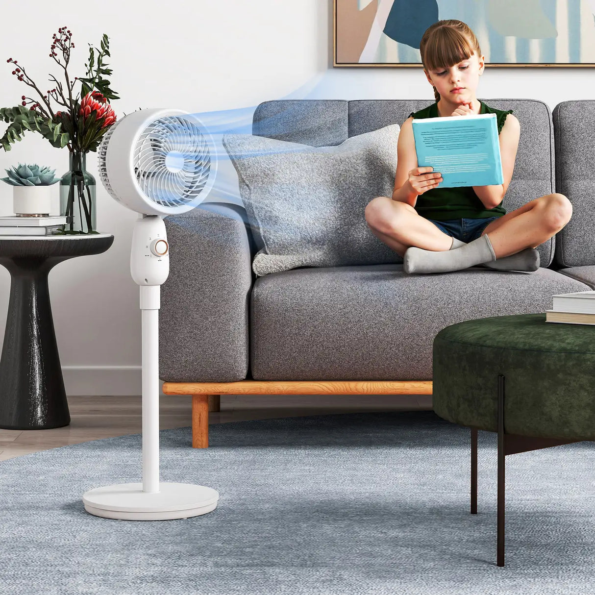 HOMCOM Pedestal Fan, Powerful Air Circulator, 12 Inch Floor Standing Fan with 3 Speed Settings, Oscillating Function for Bedroom, Home and Office, White