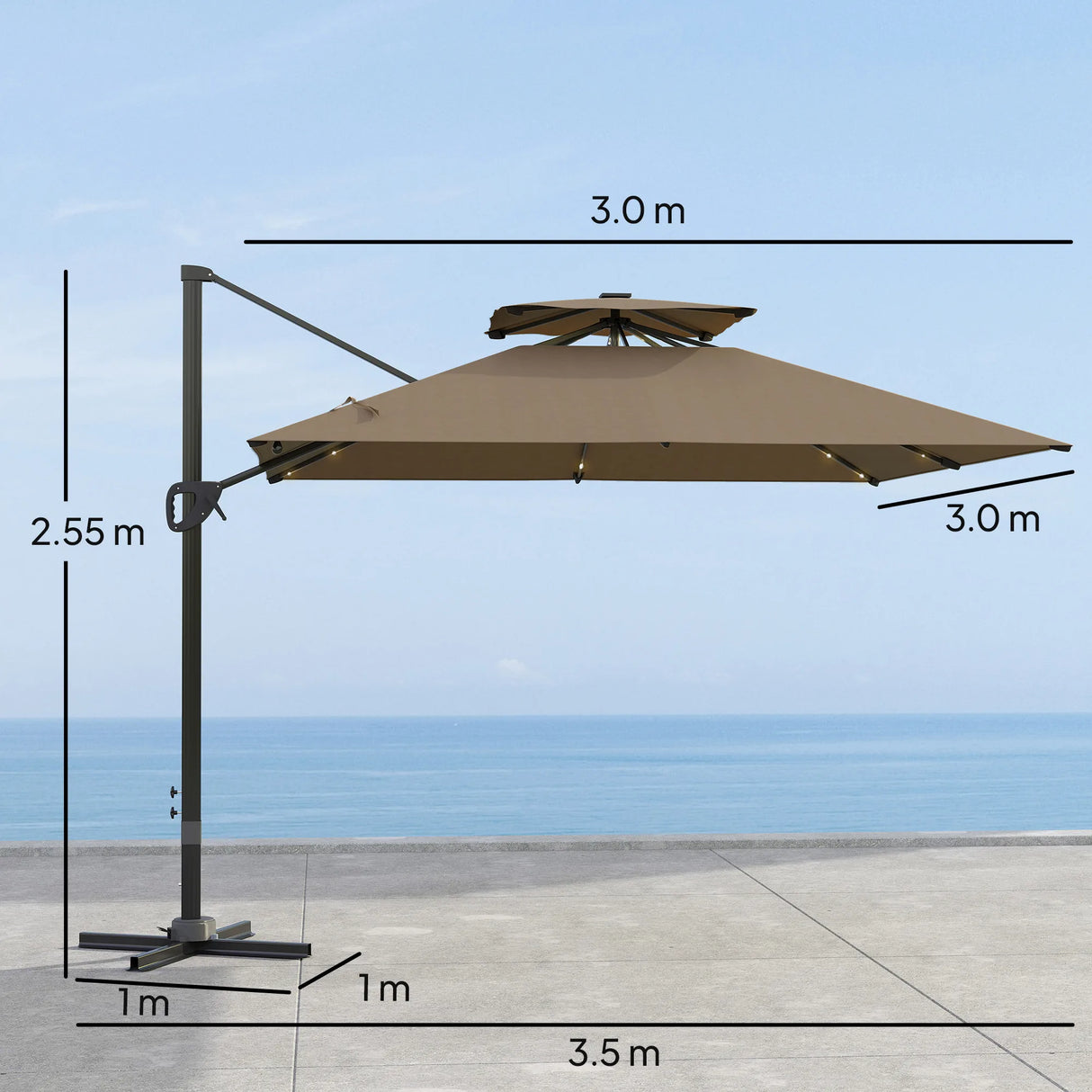 Outsunny Multi-Angle LED Light Parasol Umbrella - Khaki