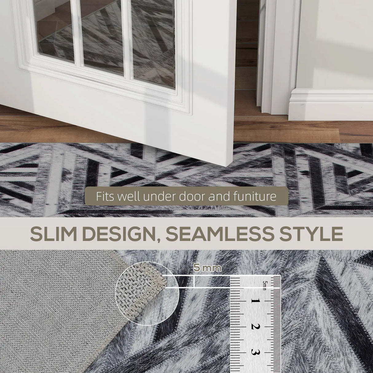 HOMCOM Modern Area Rug, Triangle Pattern Non-Slip Washable Rug, Chenille Floor Carpet for Living Room, Bedroom, Dining Room, Home Office, 170 x 120 cm, Black