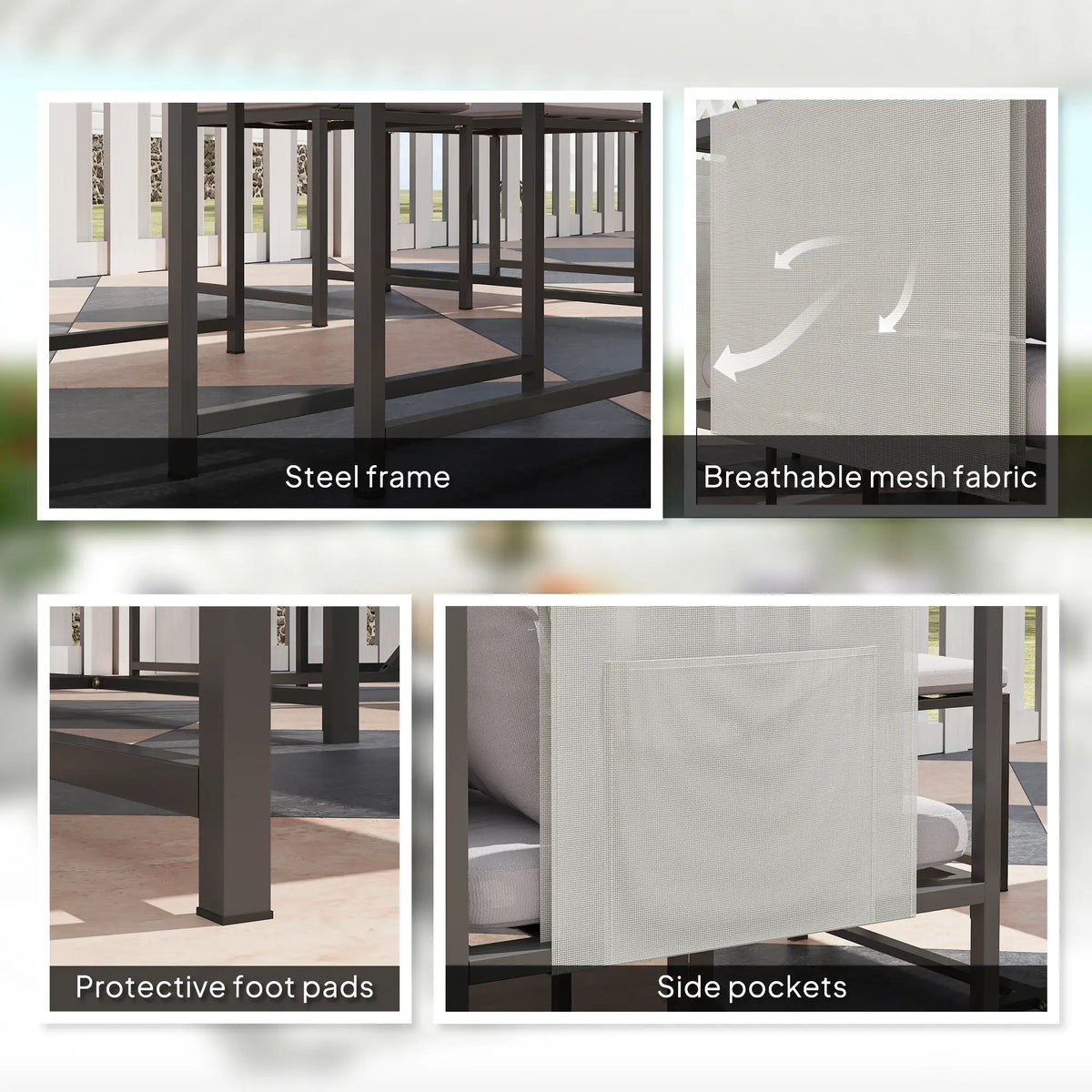 Outsunny Nine-Piece Steel Frame Garden Dining Set - Grey