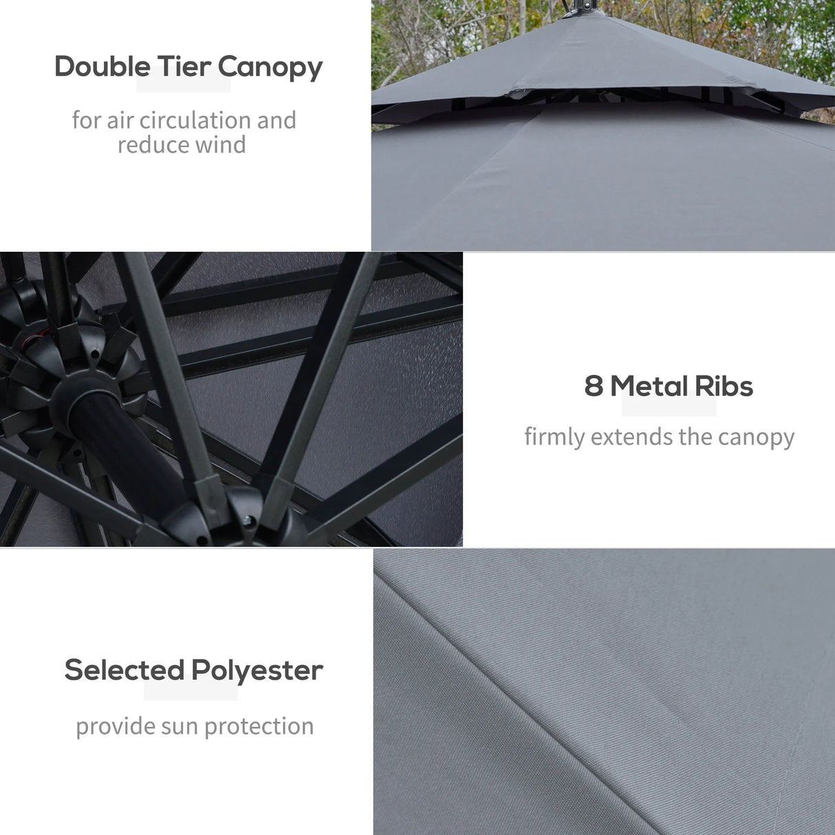 Outsunny 3m LED Light Overhanging Parasol - Grey