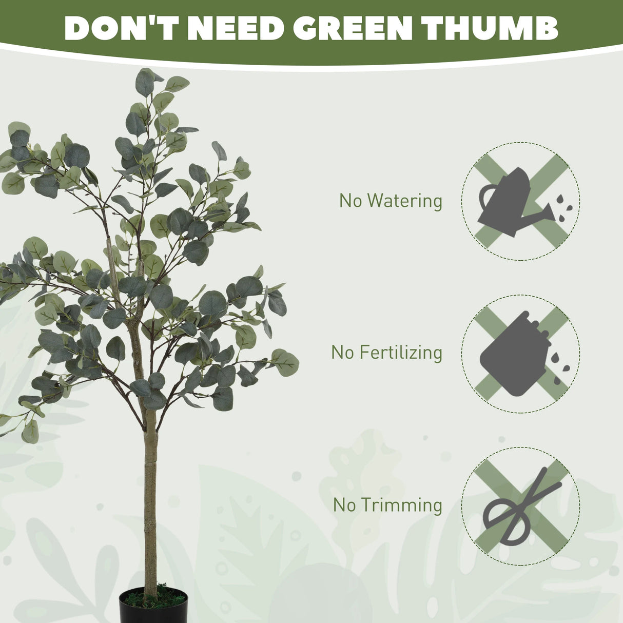 HOMCOM Set of 2 Decorative Artificial Tree, 4ft/ 120cm Silk Eucalyptus Trees with 230 Silver Dollar Leaves in Pot, Fake Plants for Home, Office, Living Room, Indoor Decor