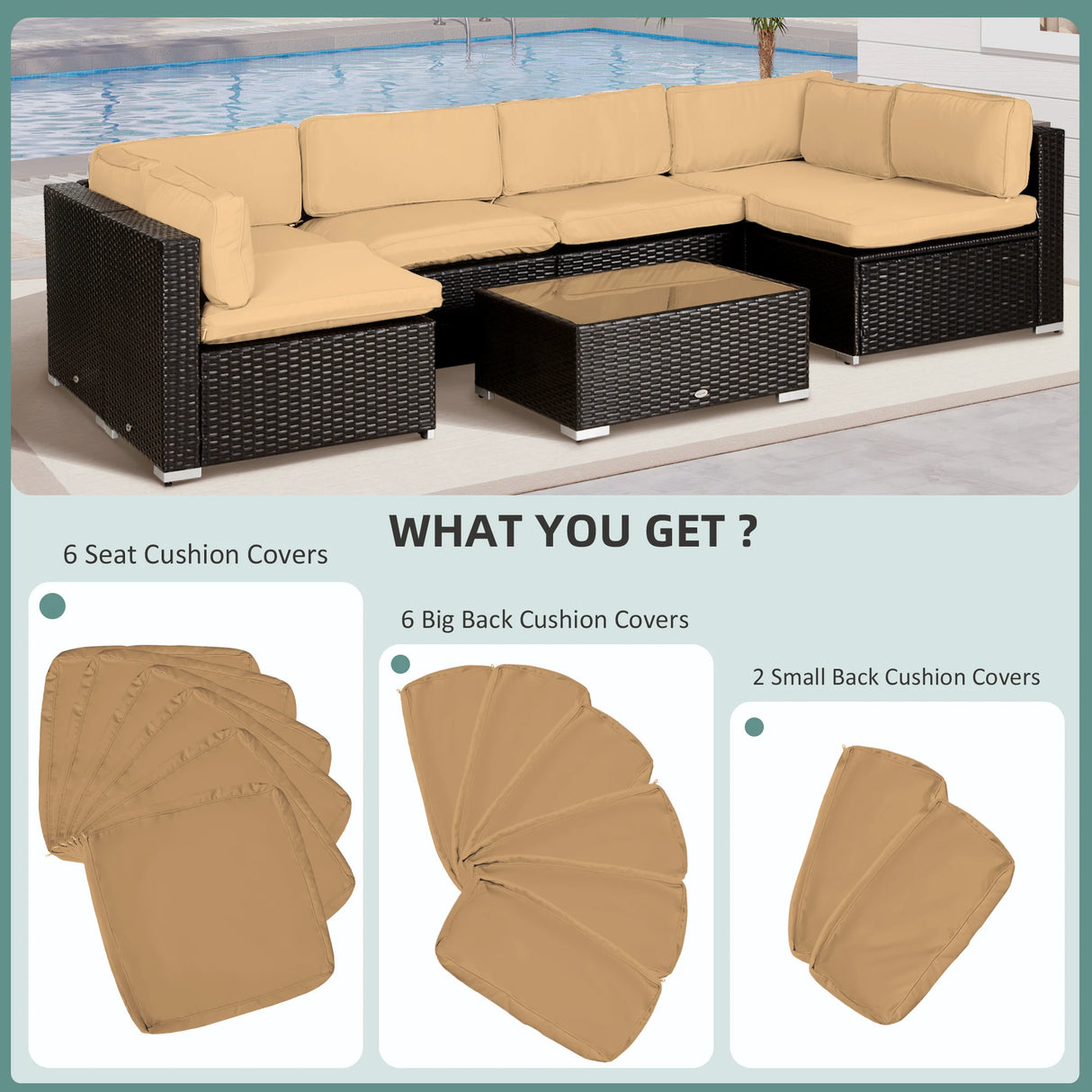 Outsunny 14 Pcs Outdoor Cushion Set - Beige